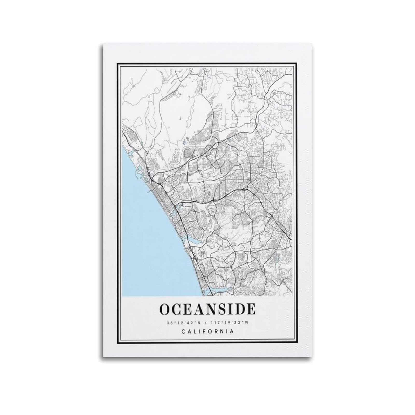 xiaoxiaoshen Oceanside California Map Canvas Poster Wall Art Prints Room Aesthetic Murals Bedroom And Living Decorations 24x36inch(60x90cm)