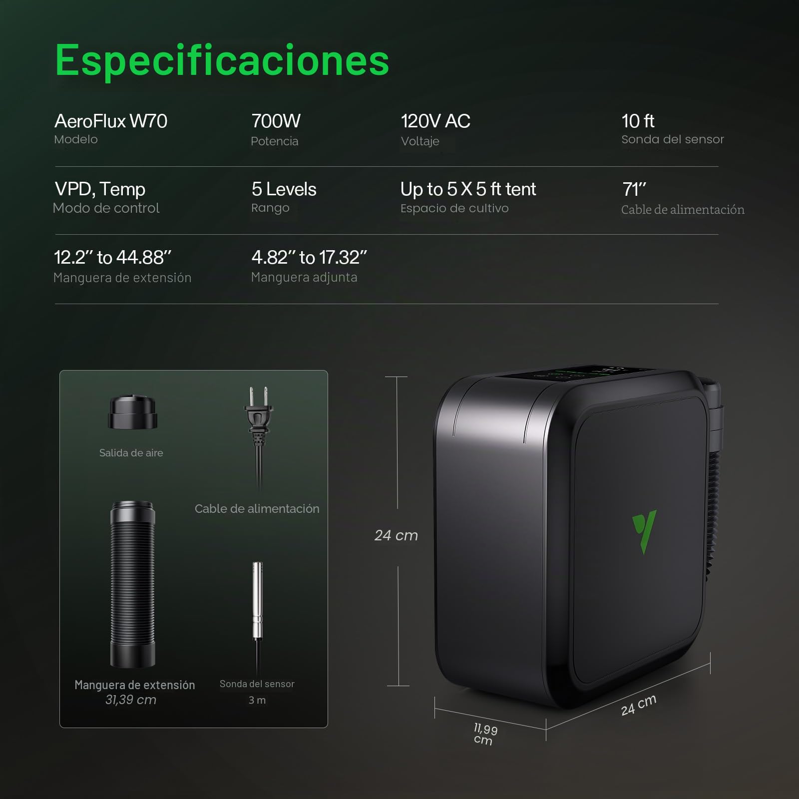 VIVOSUN AeroFlux Calentador Inteligente para Tienda de Campaña con Termostato, Calefacción PTC de 700W, Compacto y Portátil con VPD, Control de Aplicaciones y Protección Contra Sobrecalentamiento