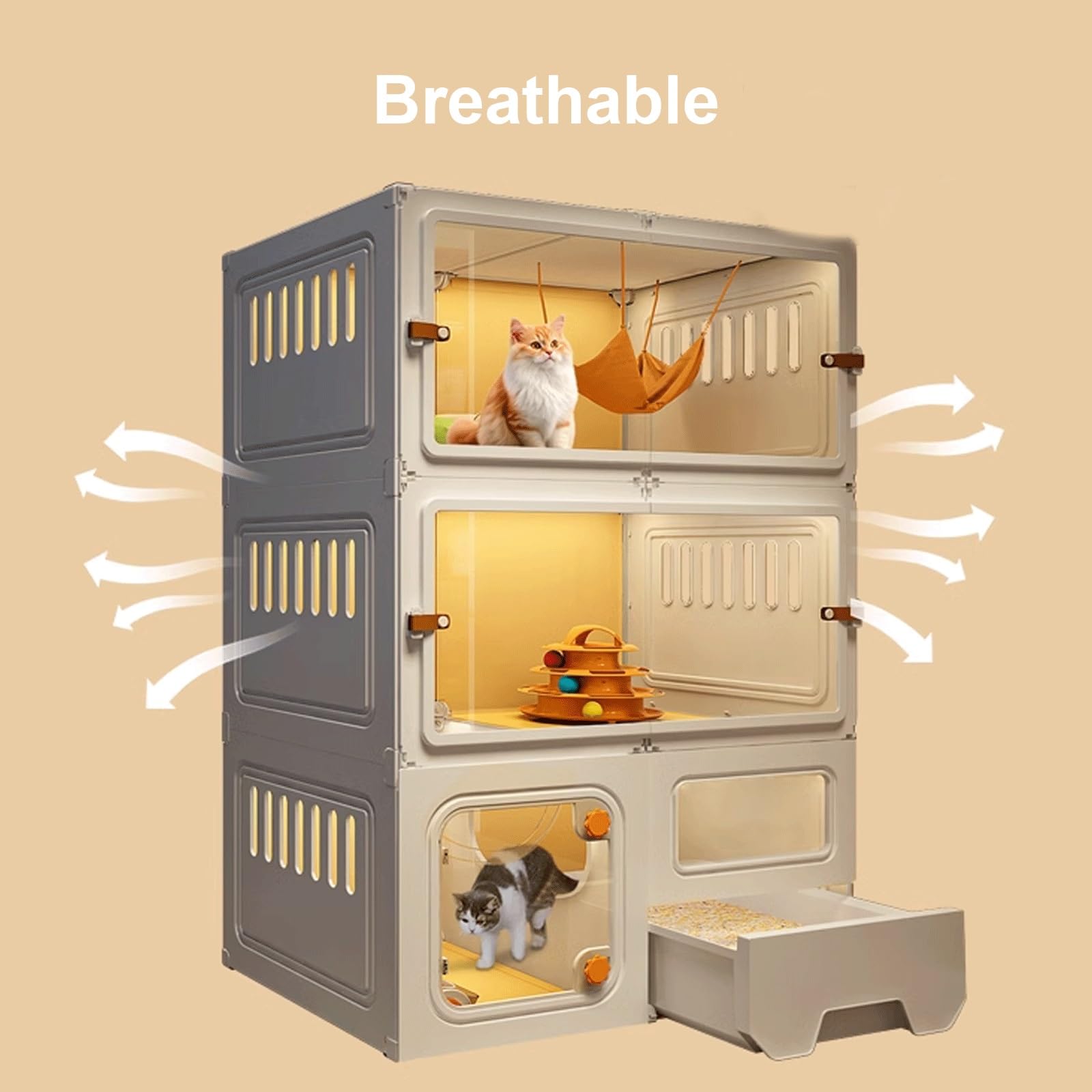 Niche Intérieur Respirante en Résine + PP pour Chat avec Bac Litière Fermé - 6 Tailles, 2 Couleurs (Blanc, 105 * 45 * 35cm)