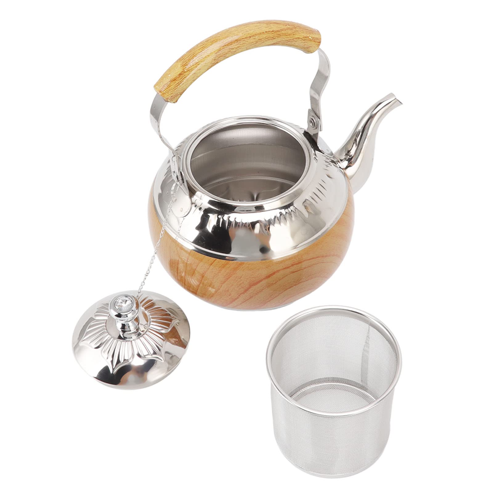 Stainless Steel Tea Pot, 1L Thickened Tea Kettle Coffee Kettle Pumpkin Teapot with Infuser Kitchen Accessory for Stove Top (Silver)