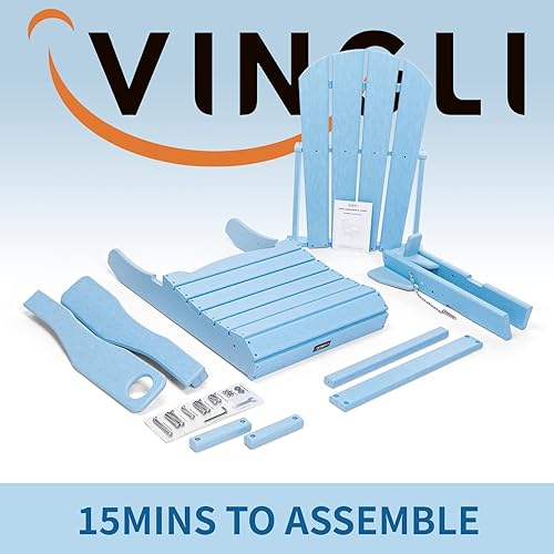 Miniatura 7 de VINGLI Silla Adirondack plegable de plástico con soporte para tazas, material de polietileno de alta densidad 100% reciclable impermeable, cómoda