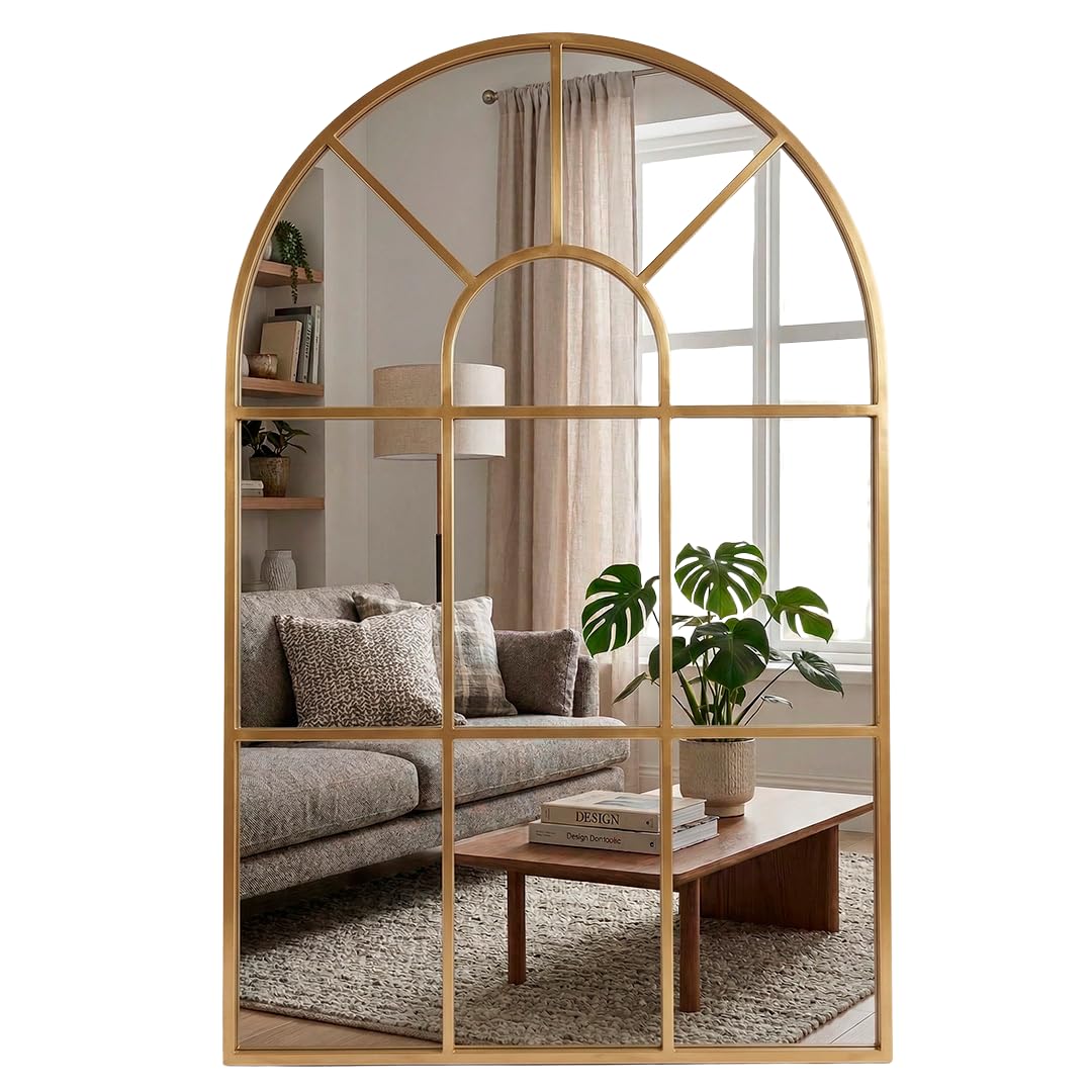 Marctani Miroir fenetre en Arche de Métal - Grand Miroir Industriel Mural pour Entrée, Salon et Chambre