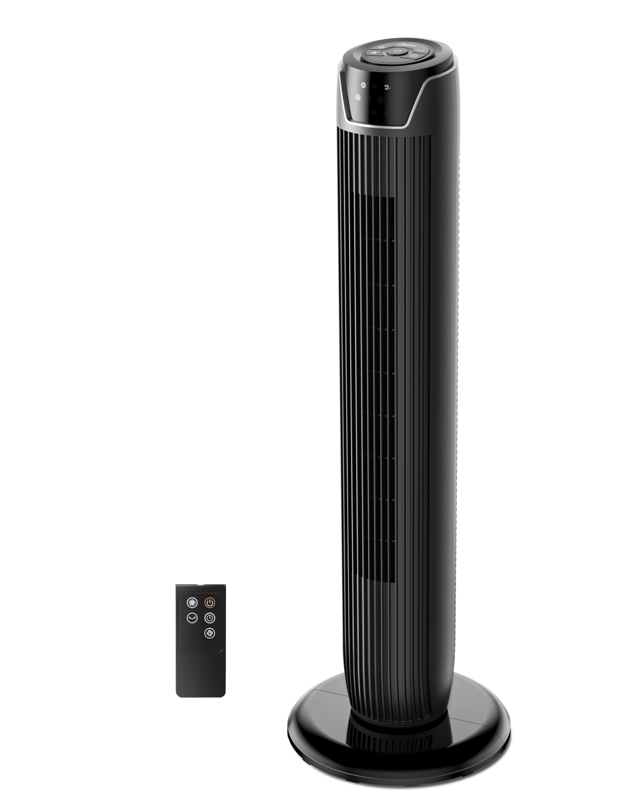 Midea FZ10-17JR Ventilateur Tour avec Télécommande, 90° Oscillation Silencieuse, Affichage LED, 3 vitesses, 3 Modes, Minuterie 7 Heures, Ventilateur Puissant, Design Intemporel et Élégant, Noir