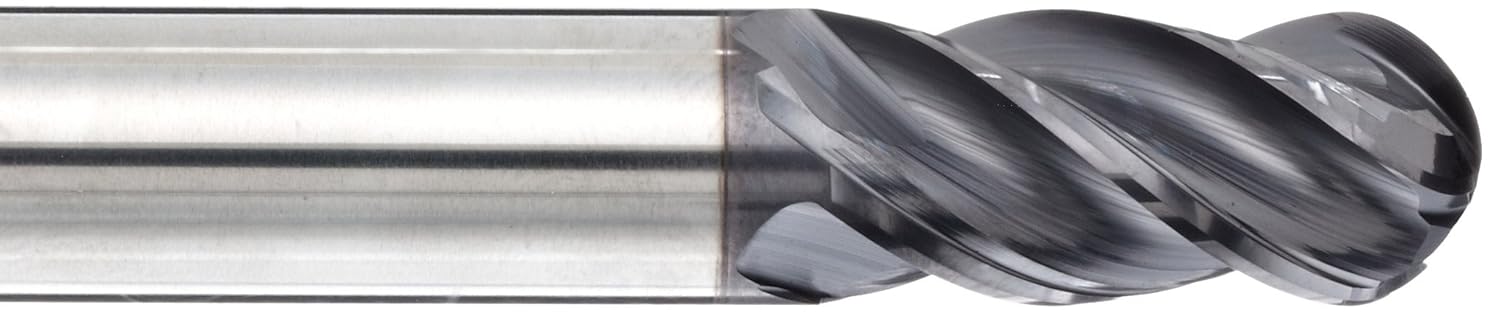 YG-1 EMB74 Carbide Ball Nose End Mill, Long Reach, Vibration Resistant, Metric, AlTiN Monolayer Finish, 4 Flutes, 72mm Overall Length, 10mm Cutting Diameter, 10mm Shank Diameter