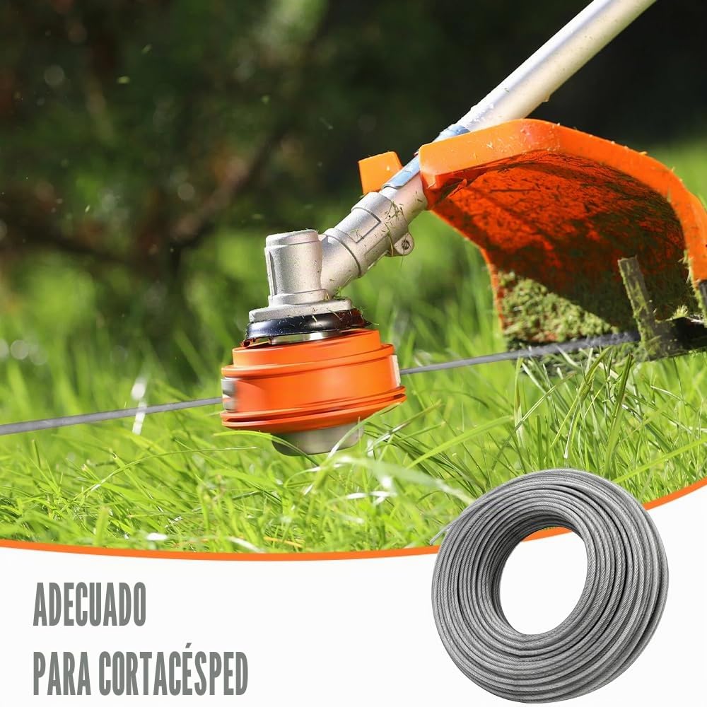 Hilo Desbrozadora Acero 2,4mm x 30m, Línea Trimmer Strimmer de Acero Hilo de Corte de Alambre de Acero Hilo de Corte para Desbrozadora Línea de Recortadora de Hilo para Hierba Crecida y Malas (30m)