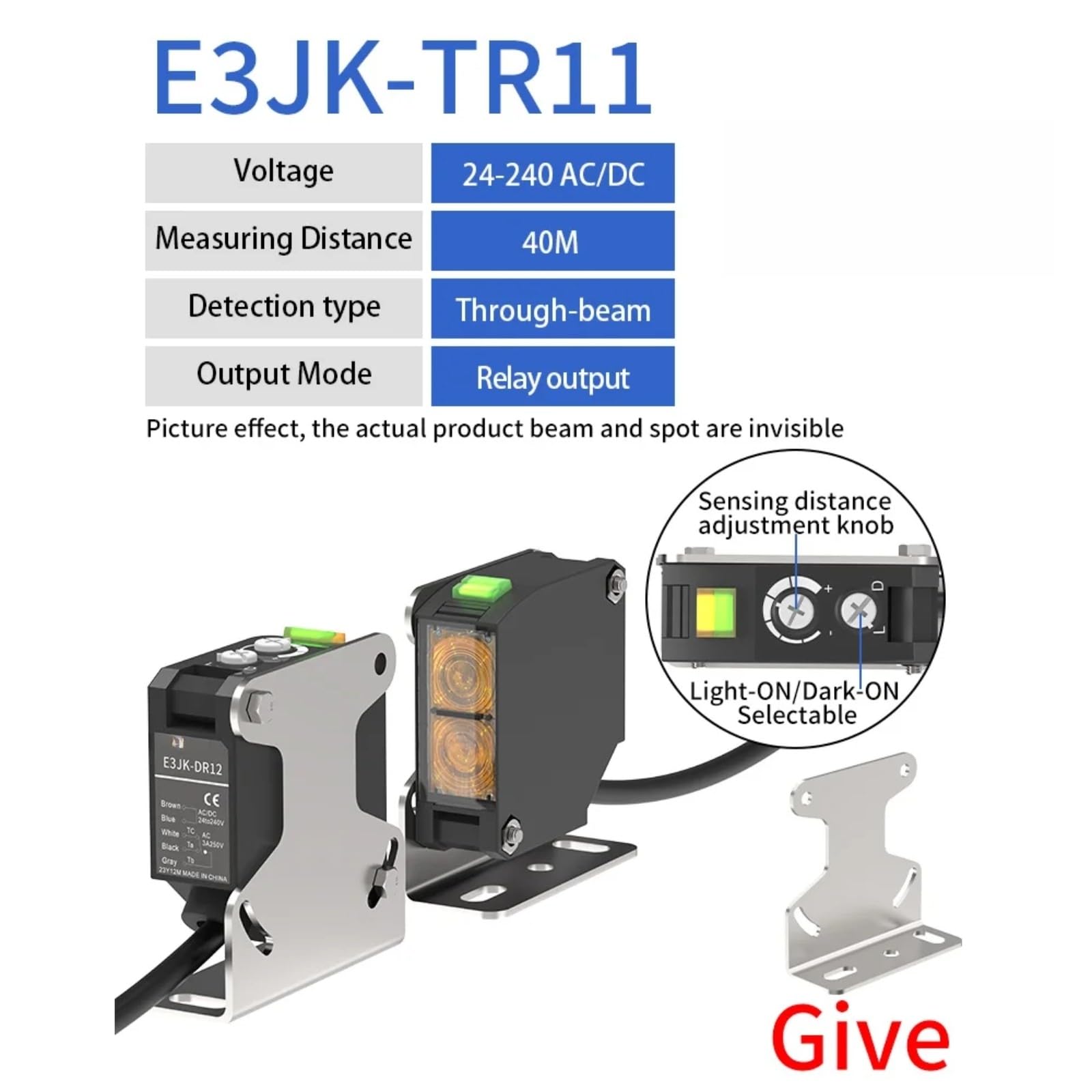 1PCS E3JK-TR12 De barrera Sensor fotoeléctrico 24-240V AC DC