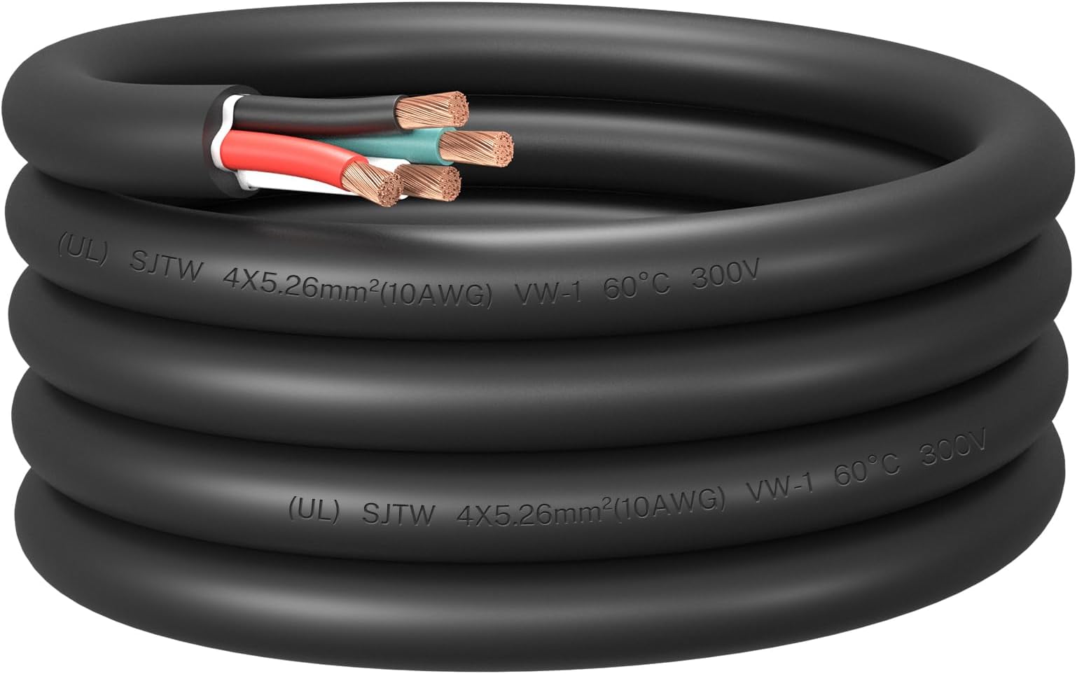 FIRMERST 10 Gauge 4 Conductor Portable Power Cable 6Ft, 10/4 300V SJTW Electrical Wire for Heavy Tool EV Generator Welding