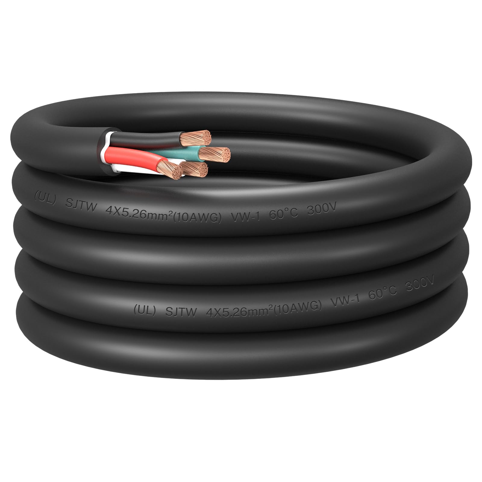 FIRMERST 10 Gauge 4 Conductor Portable Power Cable 6Ft, 10/4 300V SJTW Electrical Wire for Heavy Tool EV Generator Welding