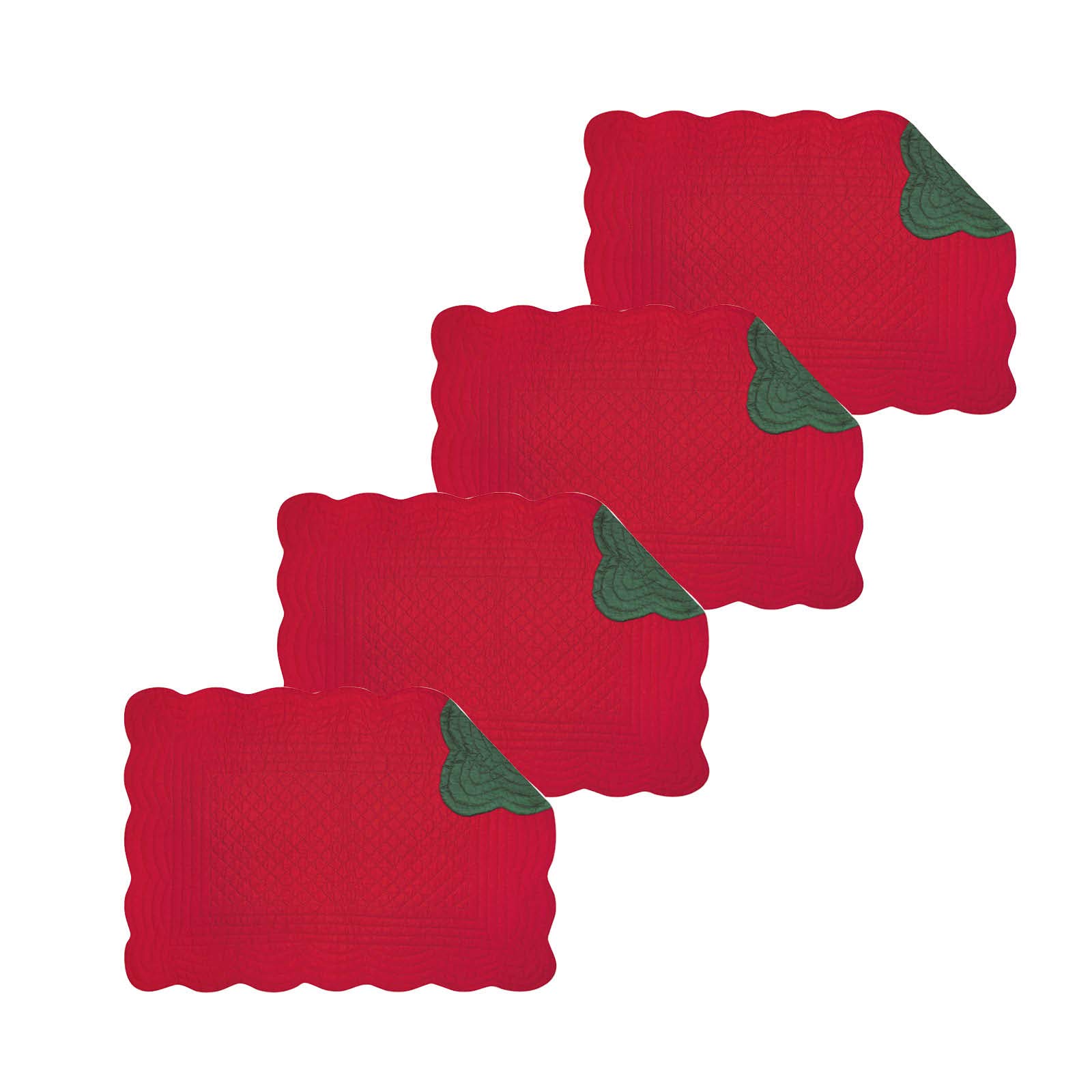 C&F Home Red & Green Quilted Cotton Placemats Set of 4 Reversible Machine Washable 13" x 19" Red
