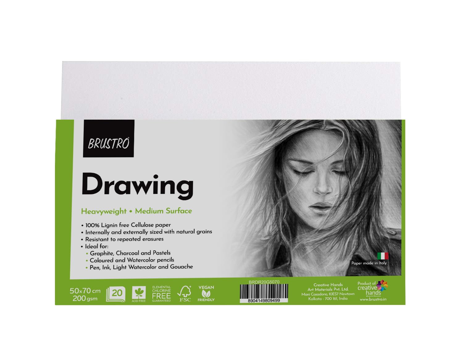 Brustro Papier do rysowania artystycznego, 200 g/m², 50 x 70 cm, 20 arkuszy