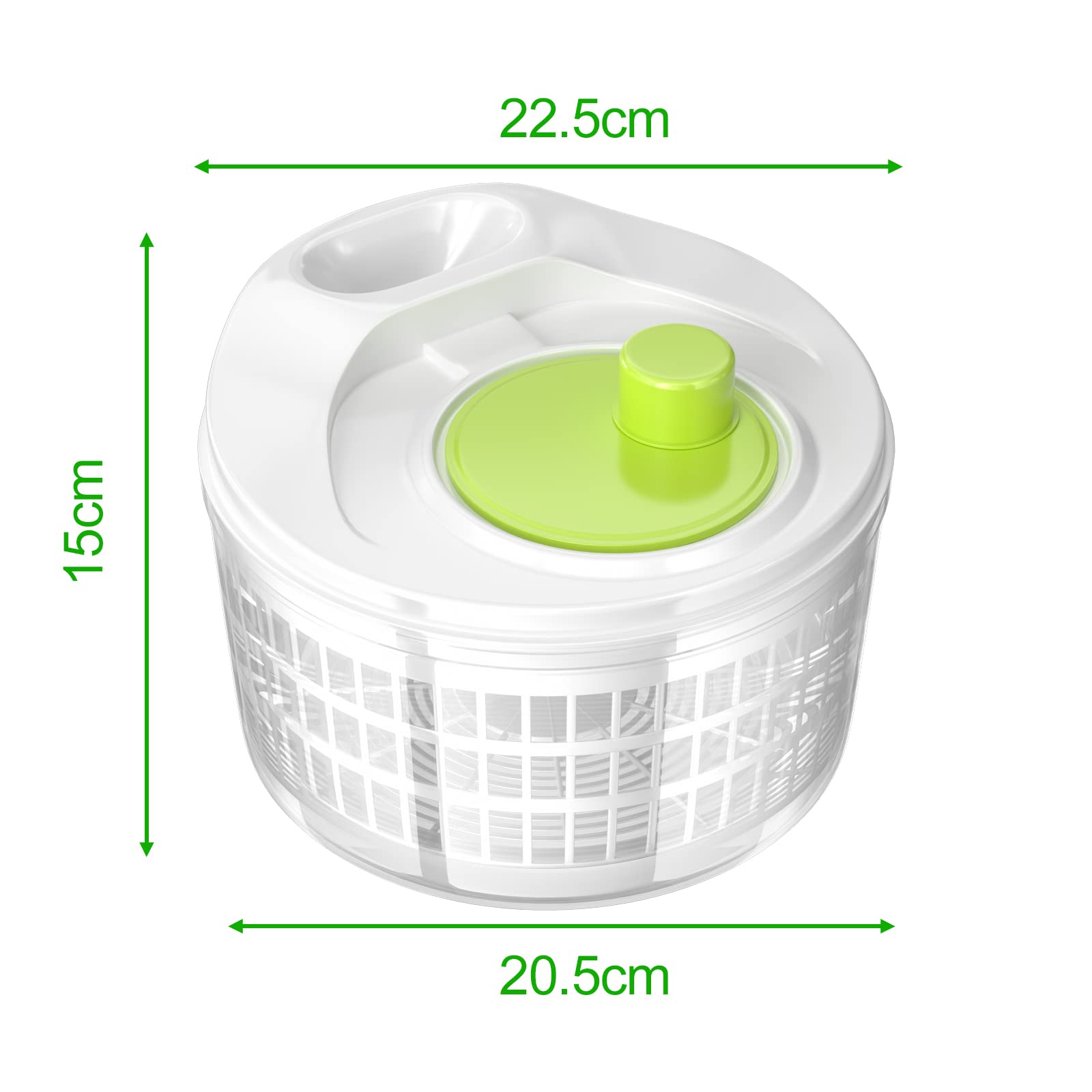 Newaner Centrifugadora de Lechuga, Centrifugadora Manual, Escurridor de Cocina con Tapa y colador Interior, Salad Spinner, Capacidad: 3L 22.5CM*15CM (Blanco/Verd)