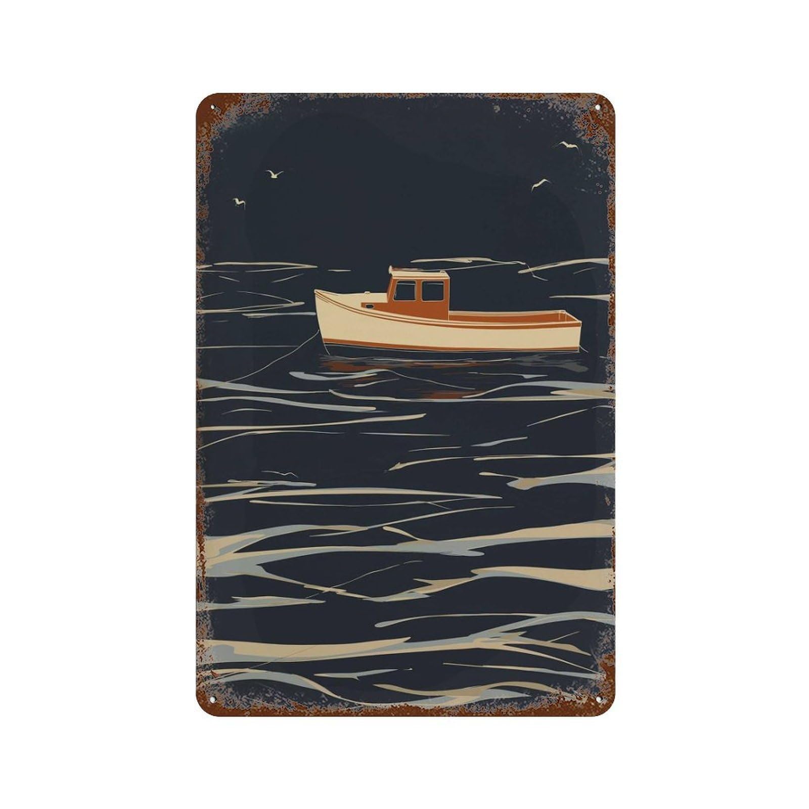 xiaoxiaoshen Minimalist Boat – Modern Nautical Ocean Calm Sea Coastal Fishing Maritime Wall Decor Art Metal Tin Poster Modern Home Decor Art Home Bar Shop Decorations Vintage Sign 30x20cm