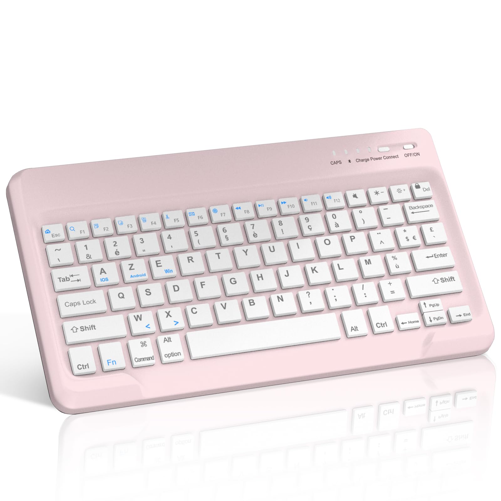FOGARI Teclado Tableta Bluetooth 12 Pulgadas, Ligero Fino Keyboard | AZERTY - Teclado francés para iPad Samsung Redmi/XiaomiPad HuaweiPad HonorPad, Fire HD, para Android/iOS/Fire OS, color rosa