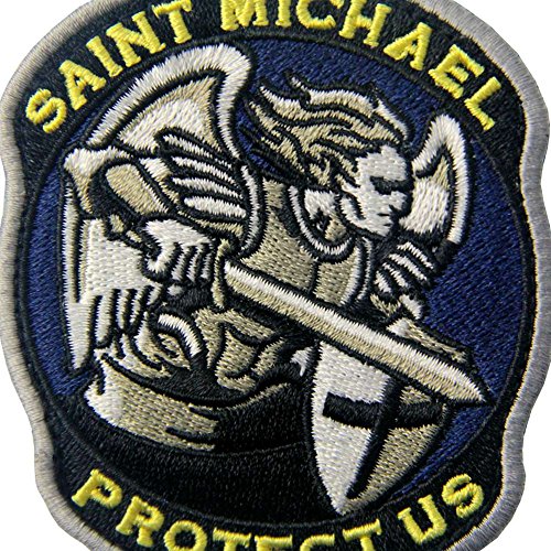 Tactical Patch Modern Military Saint Michael Protect Us Embroidered Army Morale Badge ACU Applique Fastener Hook & Loop Emblem