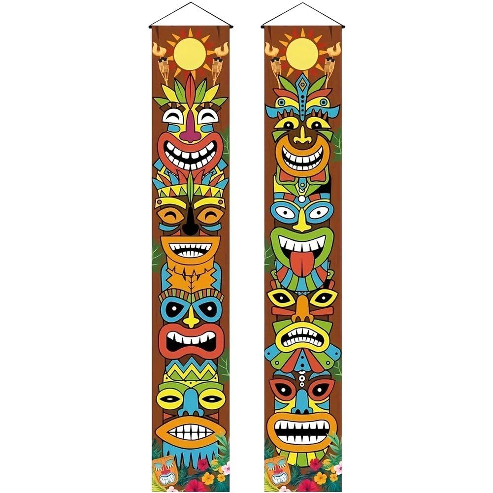 Lipfer Hawaiian Luau Party Decoration Supplies, Tiki Totem Door Banner Sign for Luau Tropical Moana Birthday Party Decorations, Tiki Decorations Outdoor