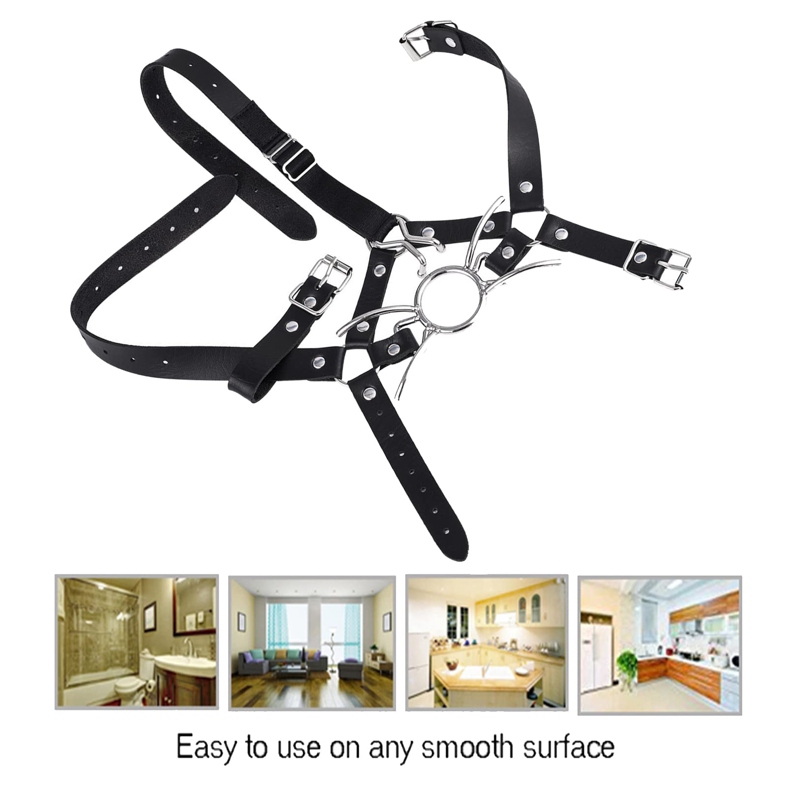 BDSM O Ring Steel Metal Mouth Gag Spider Gag with Ring Steel Spider Gag Mouth Gag Metal Nose Hook with Adjustable Horse Head Bondage Straps Sex Toy for Women and Men