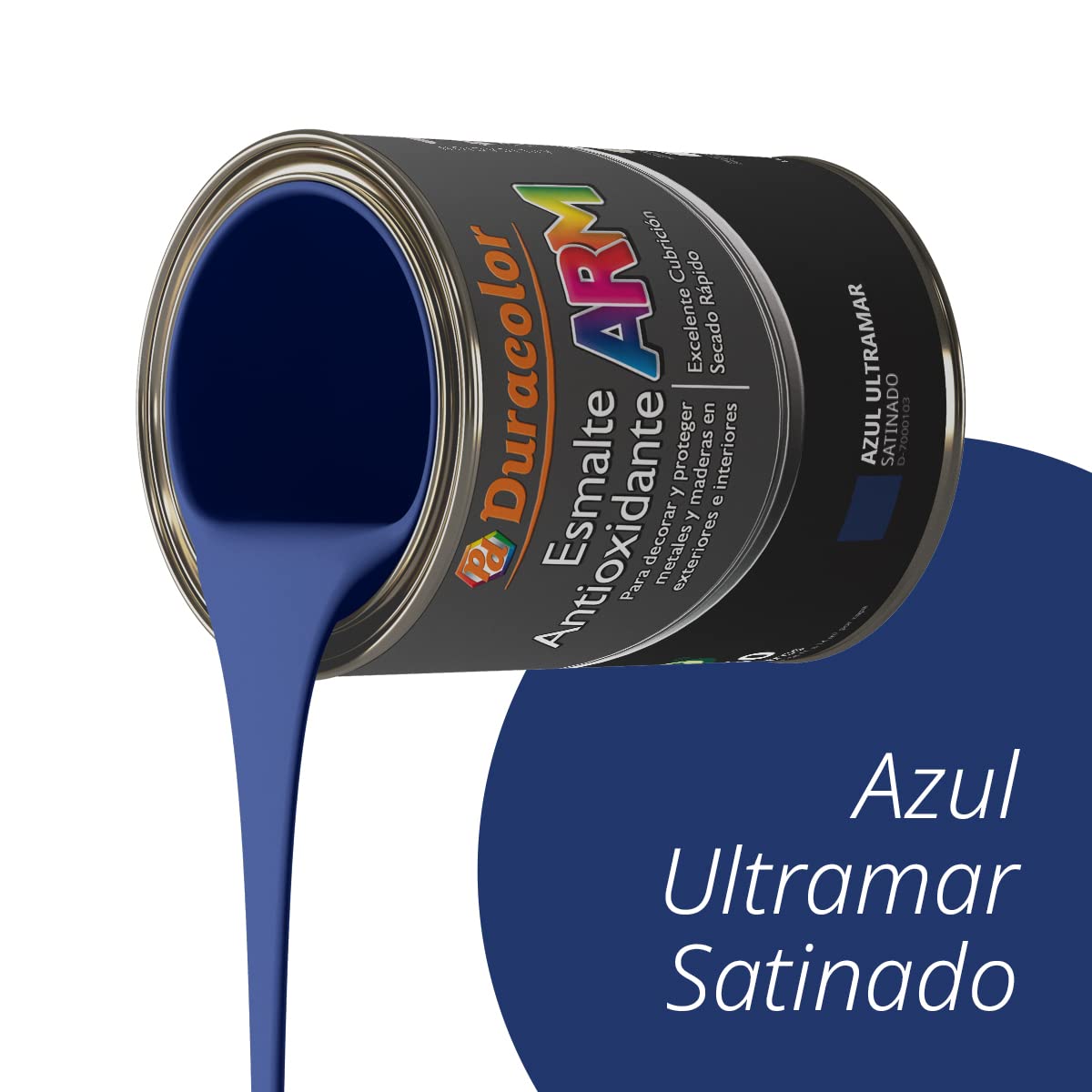 Esmalte Antioxidante ARM - Color Azul Ultramar Satinado - 4 Litros - Superficie Exterior e Interior - Acabado Brillante y de Rápido Secado - Excelente Dureza y Resistencia - Duracolor