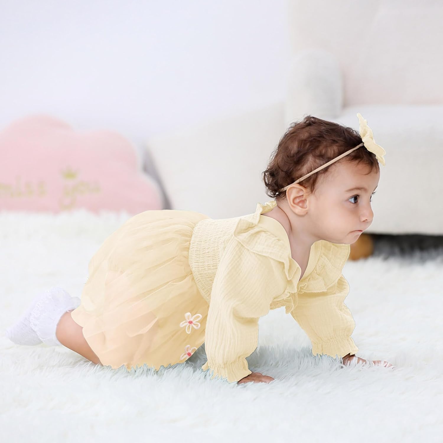 Baby Girl 1st Birthday Clothes One Year Old Tulle Romper Long Sleeve Bodysuit Cake Smash Outfits - Image 3