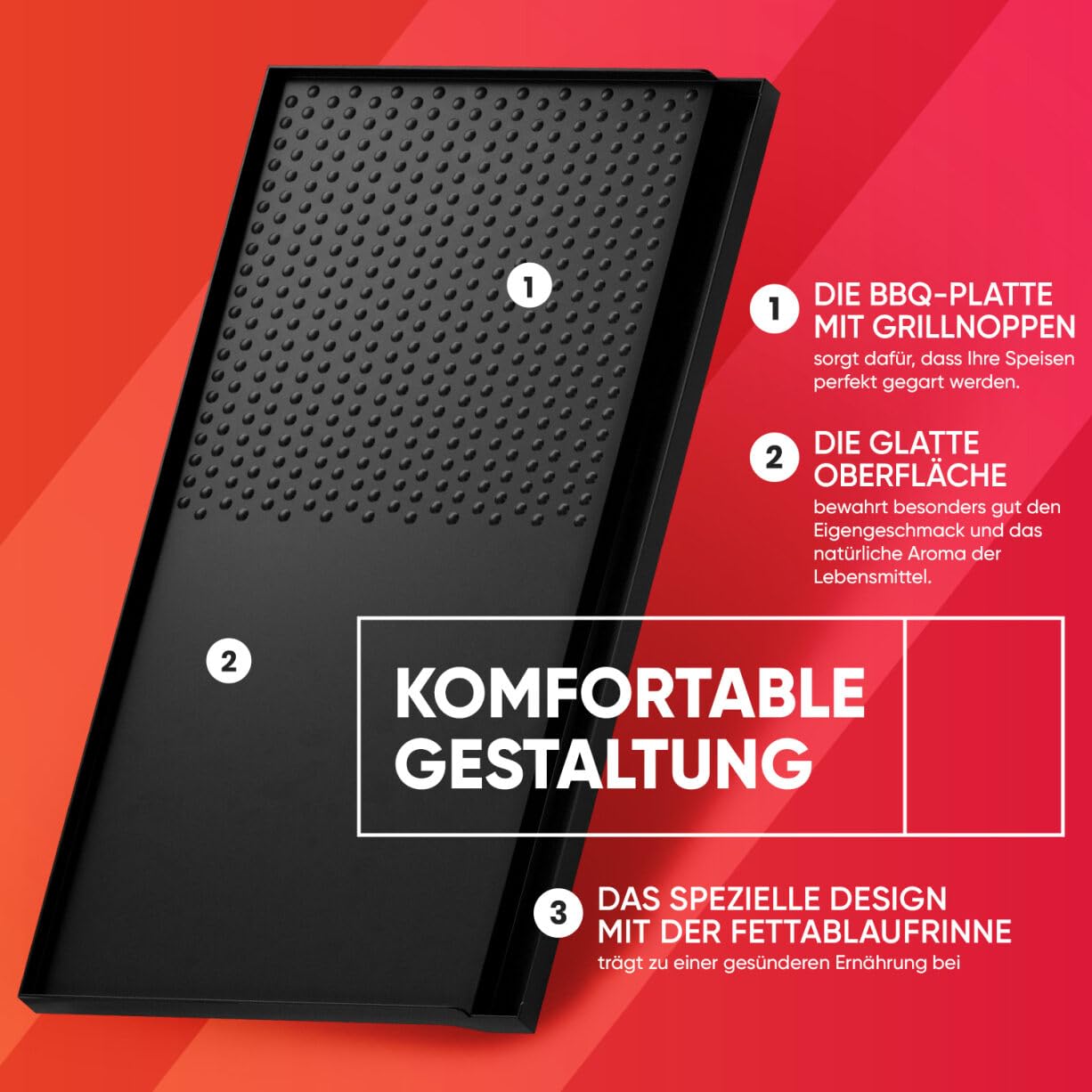 Grillplatte Aufsatz für Gaskocher eckig 45x24 cm, antihaftbeschichtete Grillpfanne für Campingkocher, Grillmatte BBQ, Camping und Gasgrill, Campingkocher Zubehör, Grillschale, Plancha Schwarz
