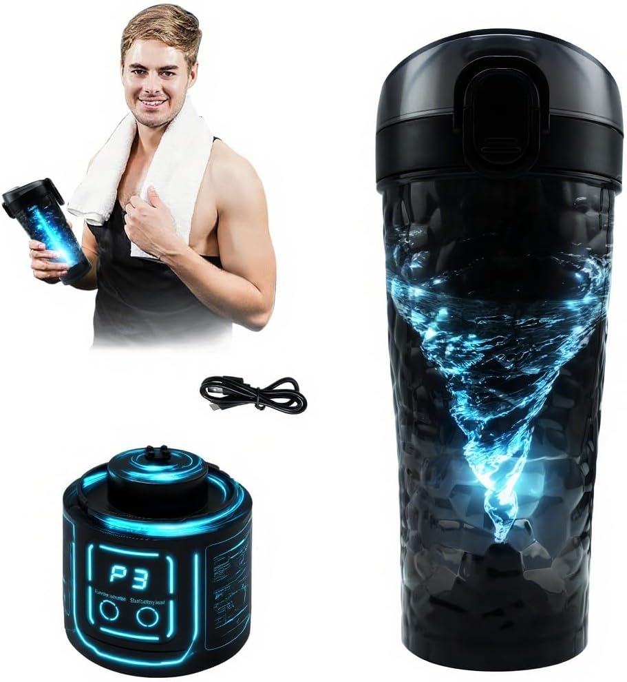 Electric Protein Shaker Bottle – 700ml/24oz USB Rechargeable Portable Blender Cup | Fitness Shaker for Gym and Travel (Black)