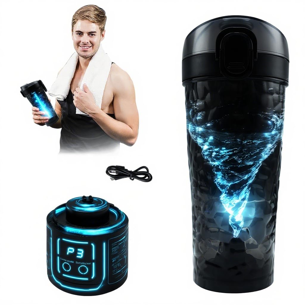 Electric Protein Shaker Bottle - 700ml/24oz USB Rechargeable Portable Blender Cup | Fitness Shaker for Gym and Travel (Black)-image-38
