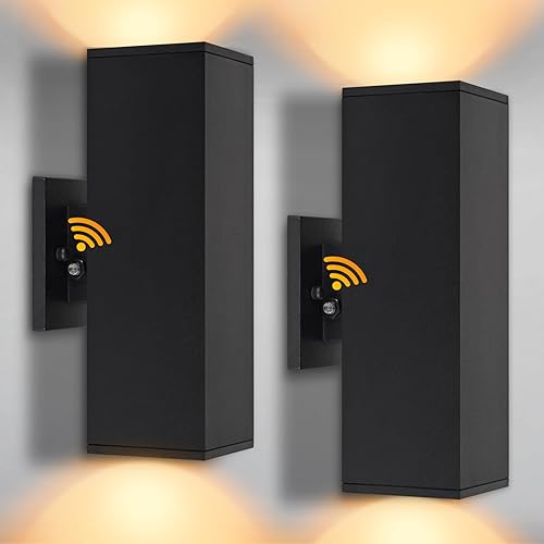 YOFOVI Luces de pared al aire libre del anochecer al amanecer, paquete de 2 accesorios de iluminación exterior impermeables, luces de porche arriba