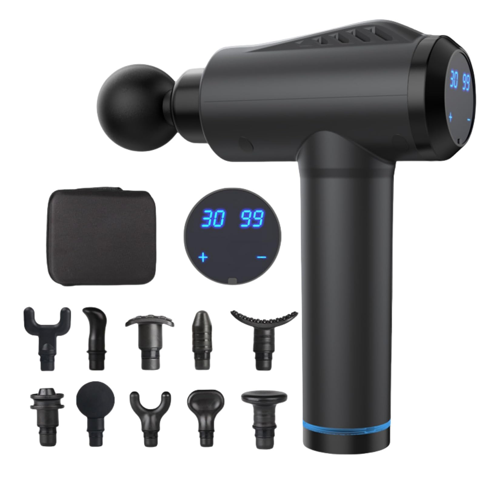 Massagepistole mit 30 Geschwindigkeiten/Massage Gun für tiefe Muskelmassage mit bis zu 3600 Impulsen/min / 10 Aufsätze Mit LCD-Touchscreen für Nacken, Rücken & Körper
