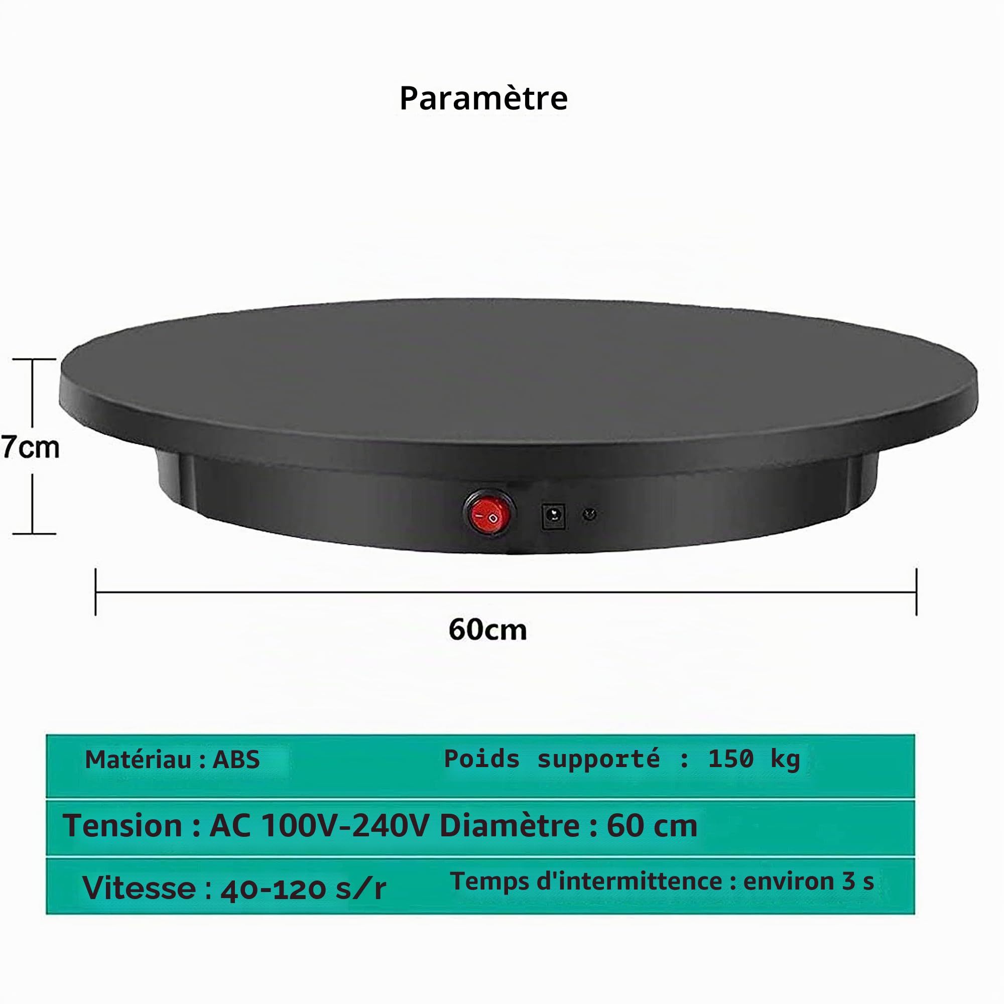 Plate-Forme Rotative Automatique, Présentoir Rotatif Motorisé 60cm 150kg Charge, Plateau Tournant électrique à 360 Degrés pour Photographie, Télécommande,Black