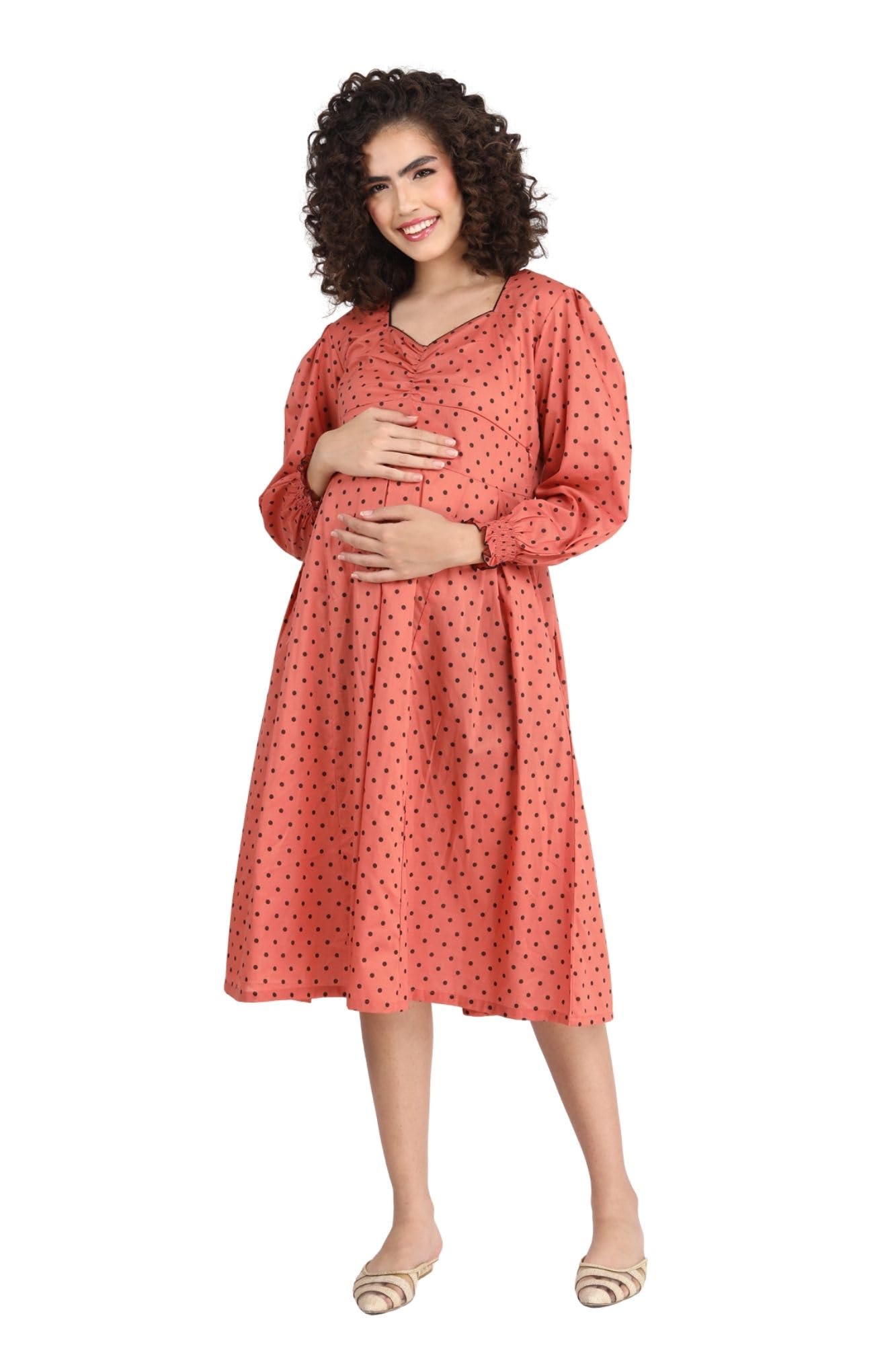 Rouge Polka Maternity & Nursing Dress for Women-image-35