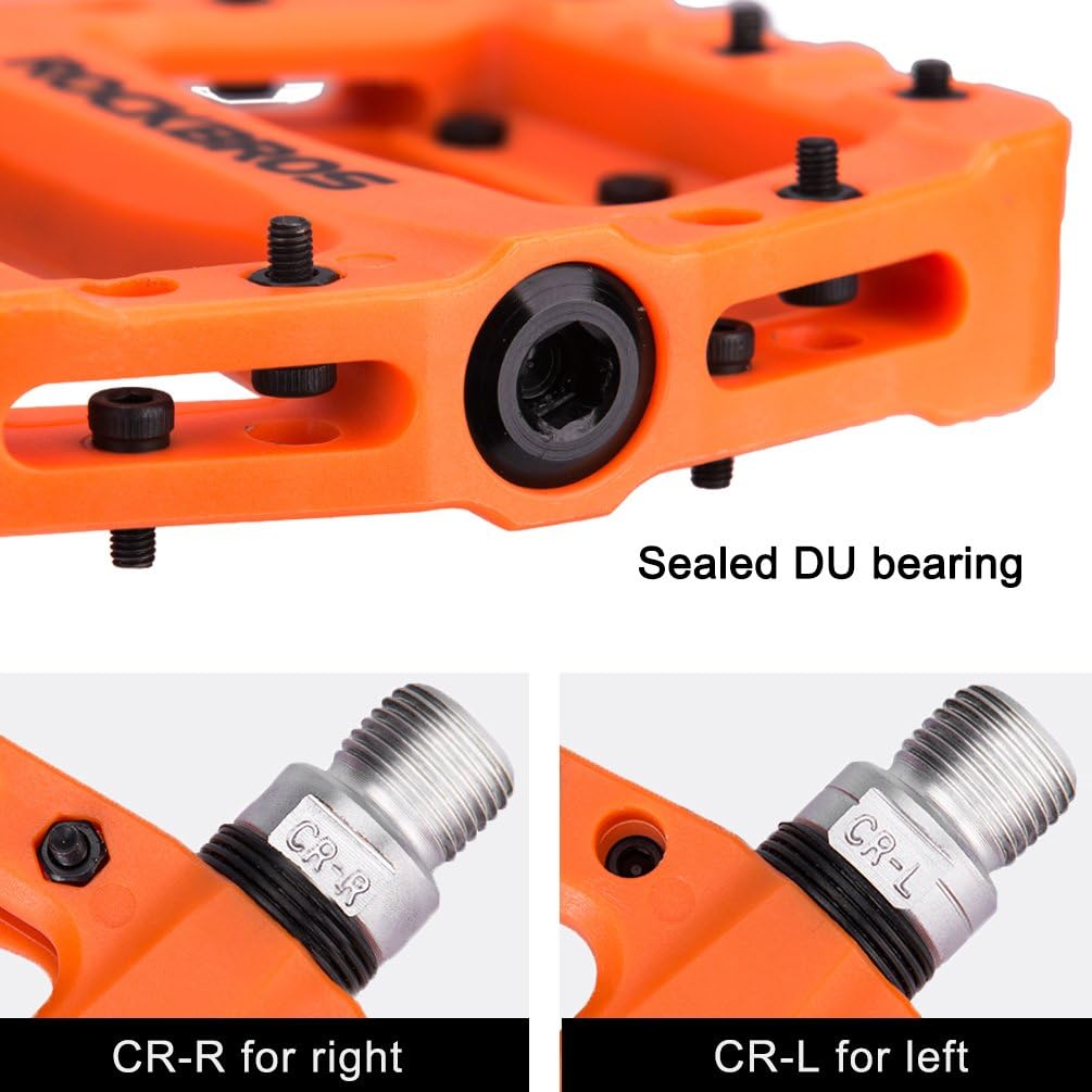 RockBros Lightweight Mountain Bike Pedals Nylon Fiber Bicycle Platform Pedals for BMX MTB 9/16" Orange : Sports & Outdoors