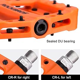 RockBros Lightweight Mountain Bike Pedals Nylon Fiber Bicycle Platform Pedals for BMX MTB 9/16 Orange