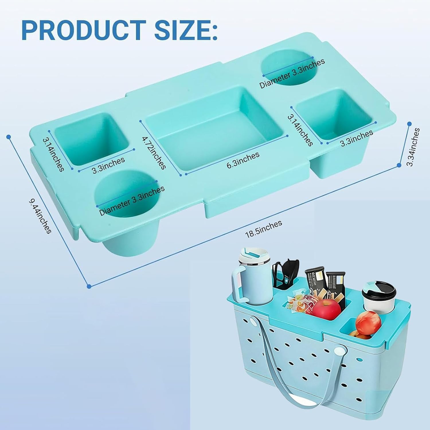 Top Cup & Phone Holder Tray – Compatible with Bogg Bag XL – Waterproof EVA Tabletop Organizer for Stanley 40oz, Snacks, Drinks, Beach & Travel Essentials (Blue)