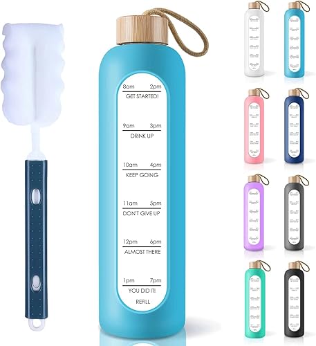Miniatura 16 de PROBTTL Botellas de agua de vidrio de 25 onzas – Botella de agua de vidrio de borosilicato motivacional con funda de silicona y tapa de bambú, a