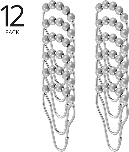 mDesign Anillos de cortina de ducha de acero de metal fácil de deslizar, cortina de ducha de baño y forro de cortina, ganchos de anillo rodante para