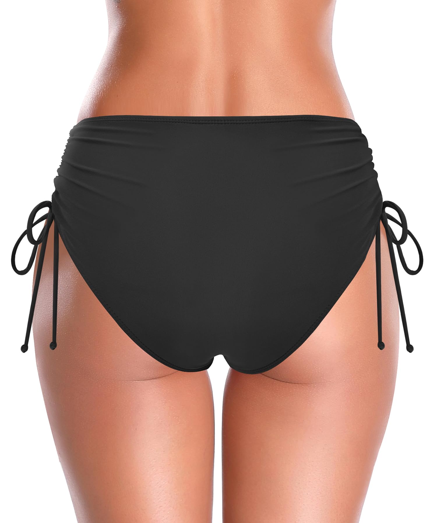 SHEKINI High Waist Damen Badeshorts Badeanzug Retro Bauchweg Schwarz Bikinihose Abdominal Kontrolle Ruched Klassische Badehose Große Größe