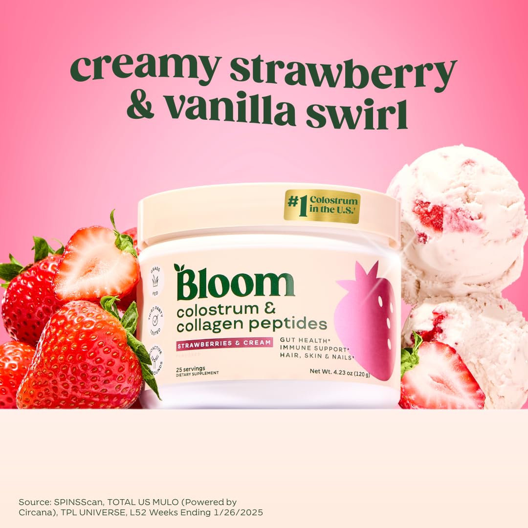 Bloom Nutrition Bovine Colostrum Powder, Strawberries & Cream, 25 Servings — Amazon image 2