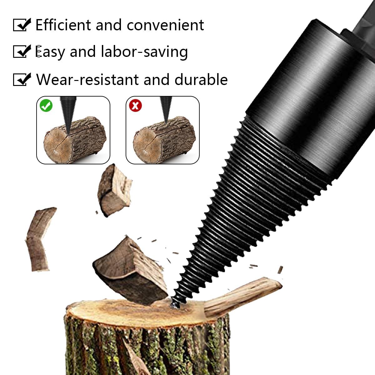 Broca Para Leña,Broca Divisora ​​De Madera,Broca En Forma De Cono Para Cortar La Leña Por La Mitad, Broca Divisora De Leña,32mm+42mm,Para Partir Troncos De Madera Para Hogar