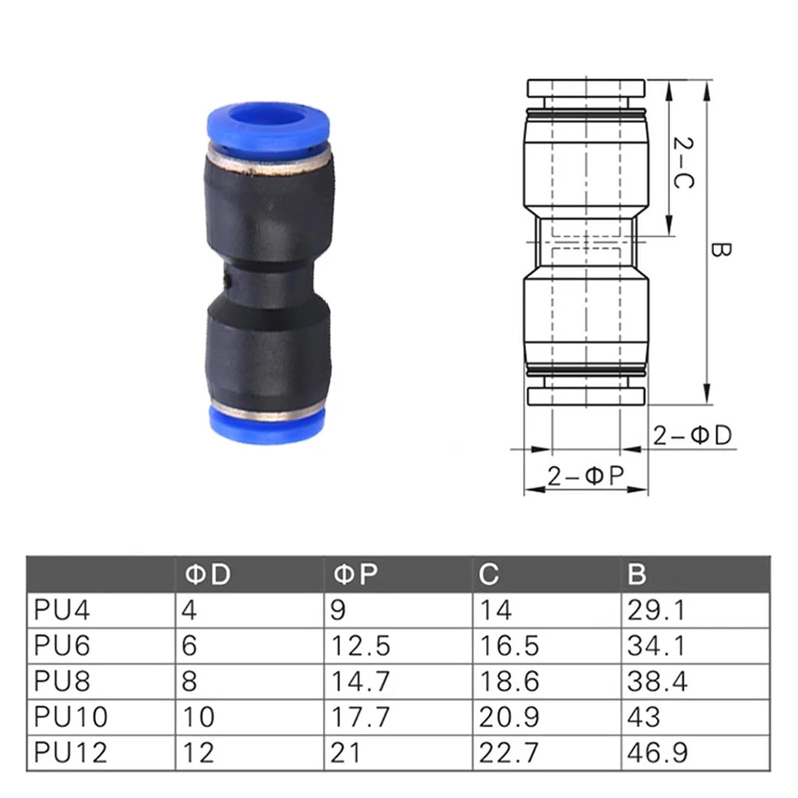 RAHBI Conector de tubo de 2 vías de PU, conector neumático de plástico de 4mm, 6mm y 8mm, accesorios de bloqueo de deslizamiento rápido, 100 Uds., 50 Uds. leisurely (Size : OD 12mm(100PCS))