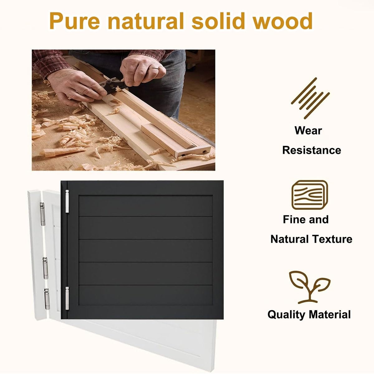 Portes battantes, portes de café, portes Séparation intérieures en bois massif, portes de grange à fermeture automatique, Style Western Demi Porte Simple pour porche(White,33.1"x35.4"(84x90cm))