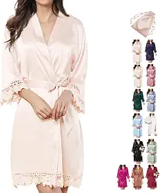 Roupão de cetim sedoso para dama de honra para mulheres, quimonos de renda, vestido de seda, roupão de banho