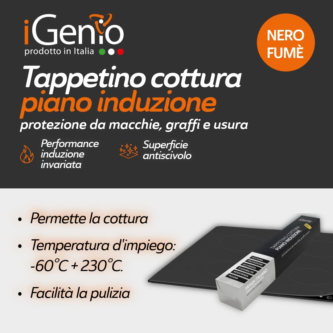 Tappetino cottura nero fumè per piano induzione - iGenio - 90X52 cm (art.297)