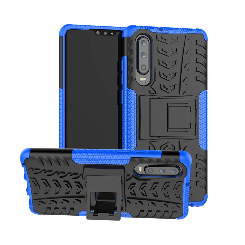 HERCN Huawei P30 ELE-L29, ELE-L09 6.1" Case,2 in 1 Soft TPU Silicone + Hard Plastic Back with Kickstand Hybrid Bumper Protective Case for Huawei P30 ELE-L29, ELE-L09 Smartphone (Blue)
