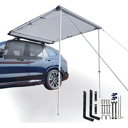 DANCHEL OUTDOOR Car Awning 6.5x8.2ft Roof Rack Pull-Out Sun Shelter Canopy, Waterproof 4x4 Vehicle Side Overland Awning Camping, Gray