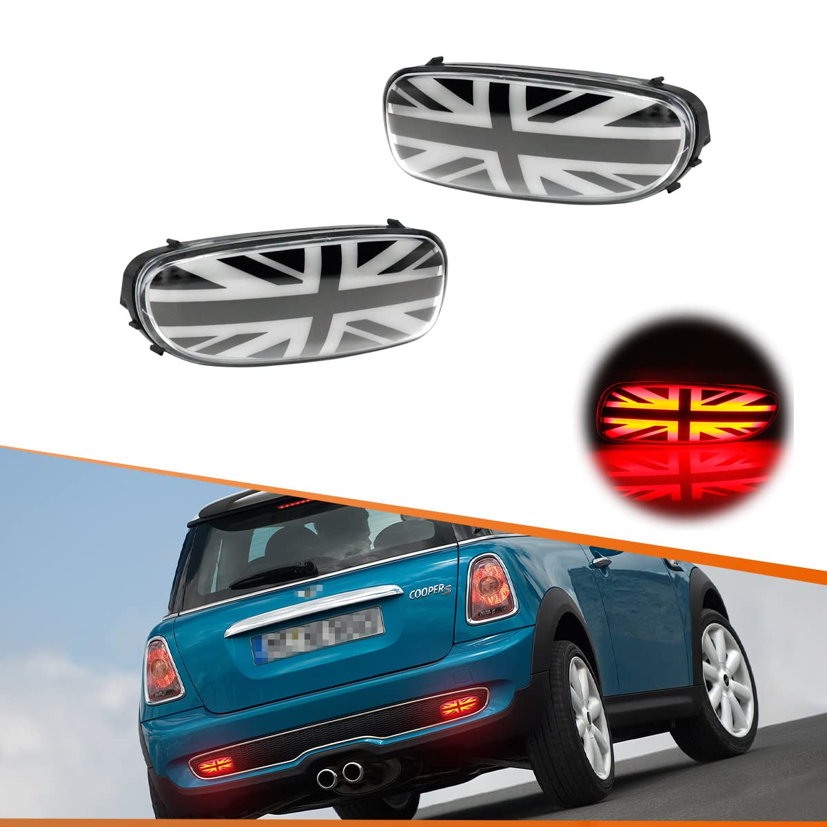 Adiil Euro Union Jack LED Rear Fog Running Lights For 06-15 Mini Cooper R56 R57 R58 R59 S JCW 2X，2PCS Replace OEM Rear Fog Lamps Assy