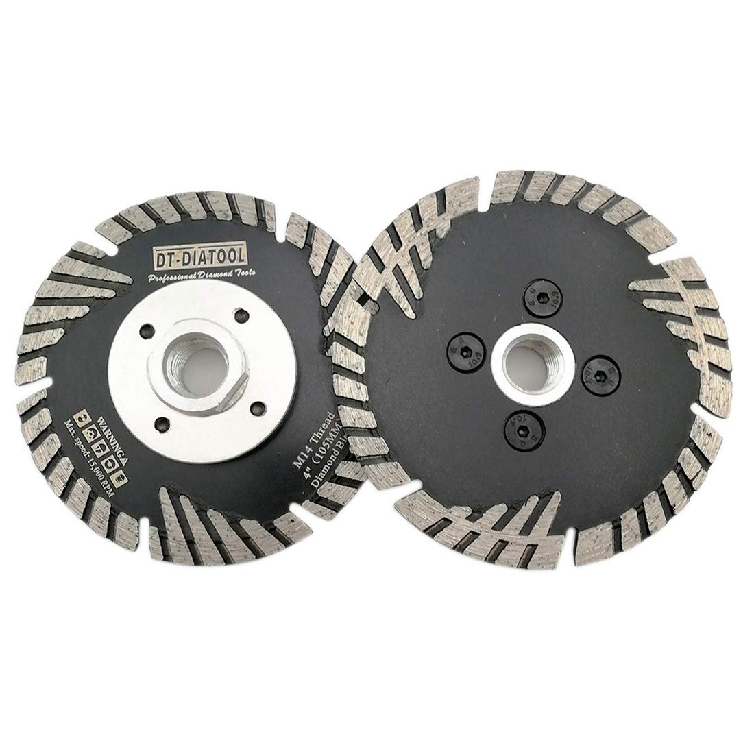 DT-DIATOOL Diamond Turbo Cutting Disc with Slant Protection Teeth 2PCS 4 Inch / 105mm Cutting Disc with M14 Thread for Concrete Tile Granite Marble Masonry