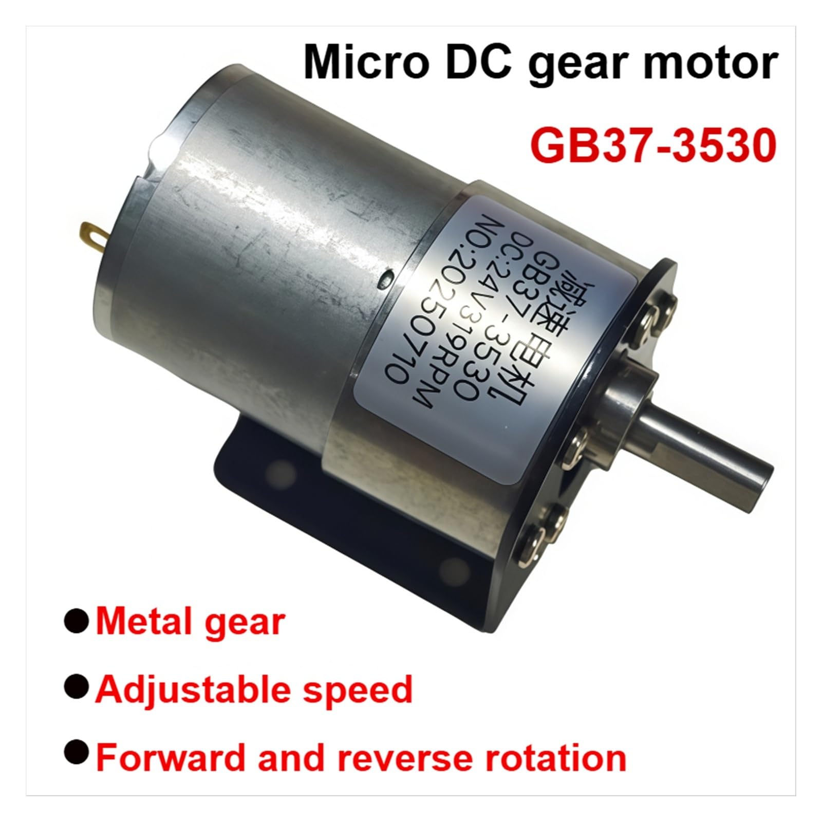 JGB37-3530 Moteur à engrenages 12 V 24 V CC 37 mm Boîte de vitesses entièrement en métal, moteur à couple élevé 7-600 tr/min avec arbre de sortie excentrique pour robots à faire soi-même (support de