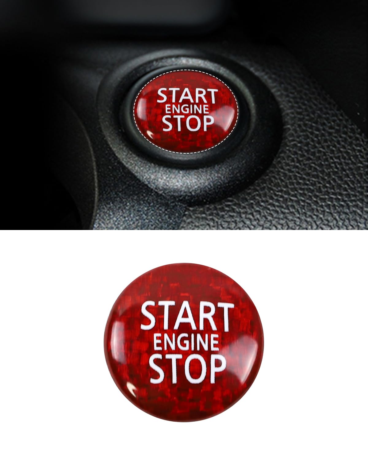 Czerwony samochód z włókna węglowego silnik start stop wewnętrzny przycisk wykończenia naklejki pokrywy, dla Mini Cooper R55 R56 R57 R58 R59 R60 R61 akcesoria 2007-2016