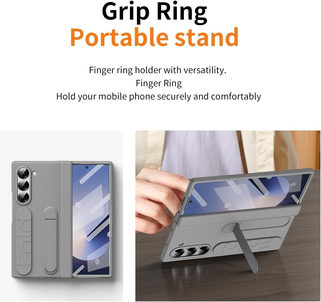 ZORSOME for Samsung Galaxy Z Fold 6 5G Full Body Case, Built-in Screen Protector & Hinge Protection,Shockproof Leather + PC All-Inclusive Silicone Grip Cover for Z Fold 6[Kickstand],Grey