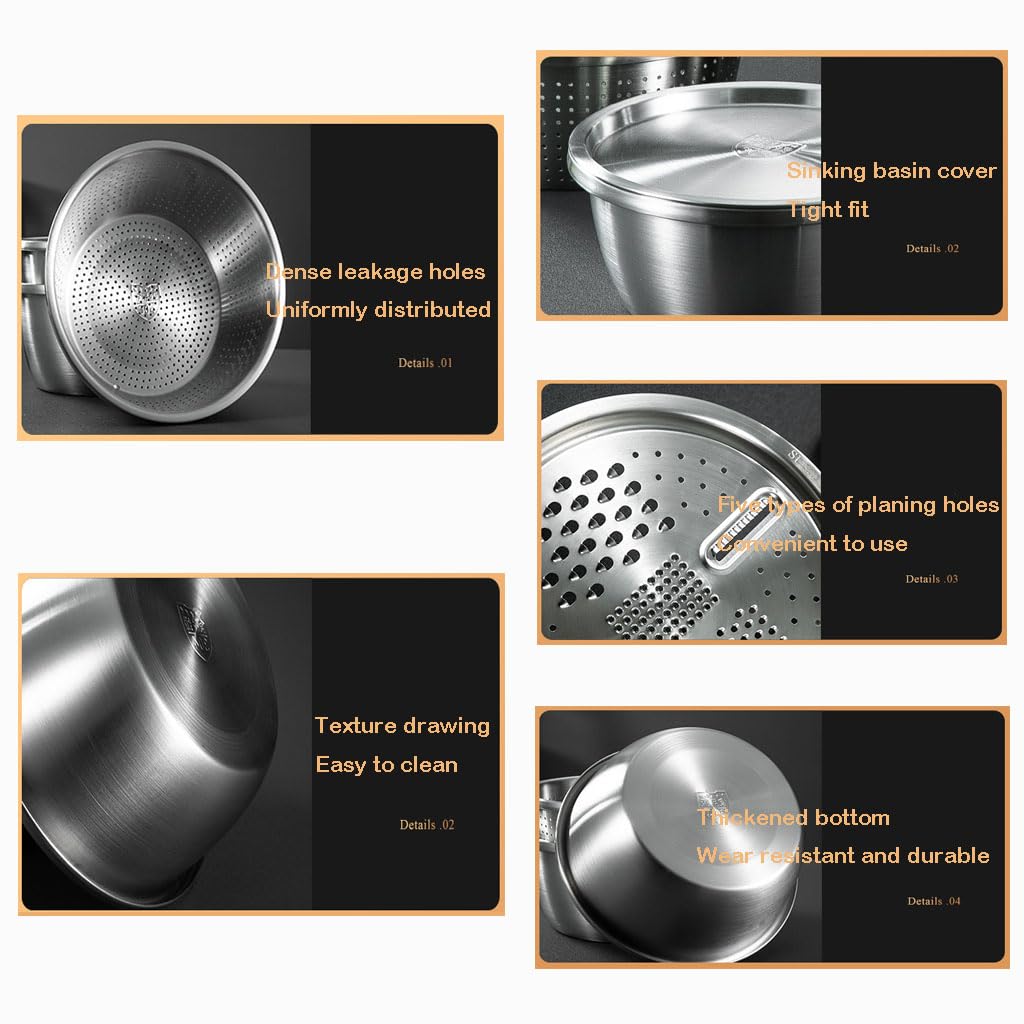 Metallsieb und Schüsseln, 3-in-1 Edelstahl Micro-Perforierte Küchensieb Nudelsieb mit Griffen, Abtropfsieb Seiher für Nudeln Obst Reis Gemüse, Spülmaschinenfest(Size:30CM,Color:Silber)