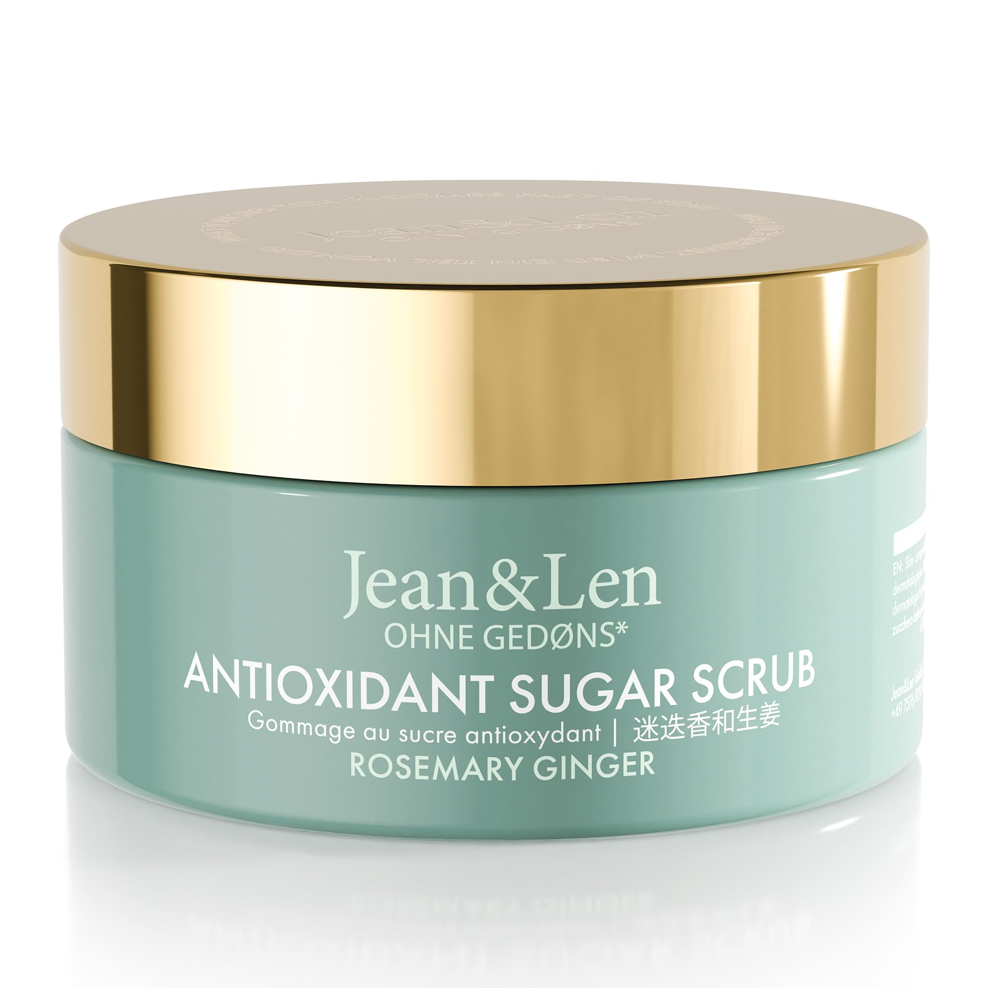 Jean & Len Exfoliating Sea Salt Scrub Rosemary & Ginger, para una experiencia de limpieza aromática, con aceites nutritivos, bonito tarro, exfoliante de sal y aceite sin parabenos ni siliconas, 200 ml